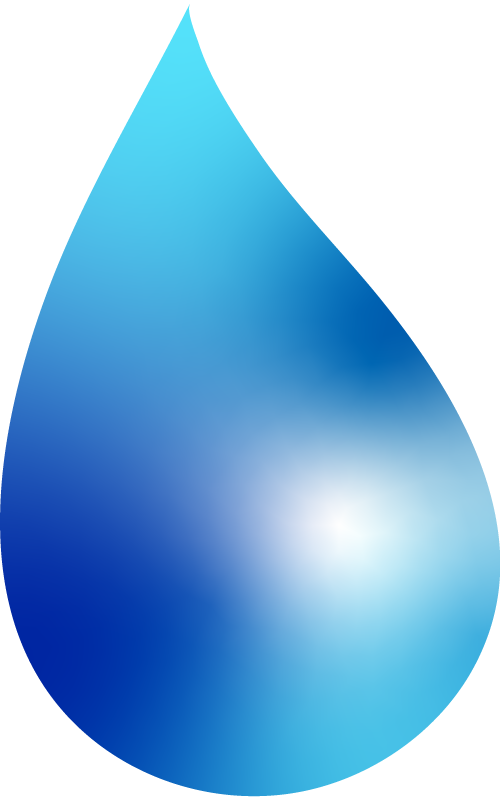 A water droplet with a cyan and dark blue gradient effect.